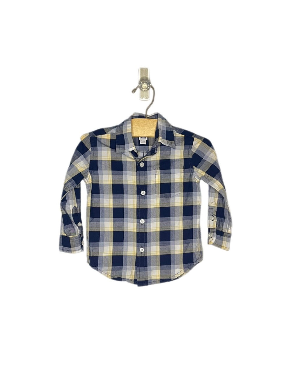 Janie and Jack 12-18m Baby Boy Navy and Yellow Plaid Cotton Button-Down Shirt